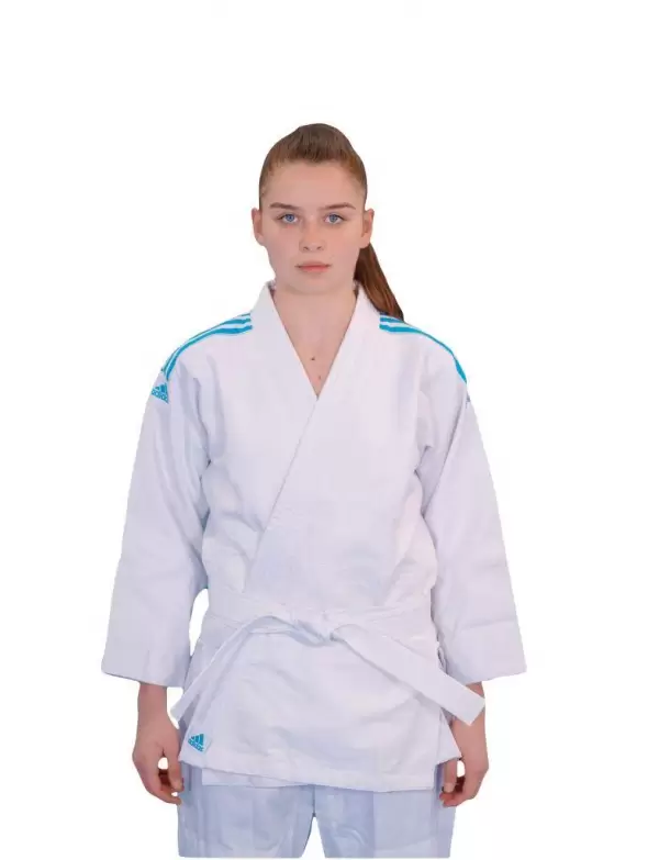 Kimono Judo Adidas Club J350 cu linii albastru solar