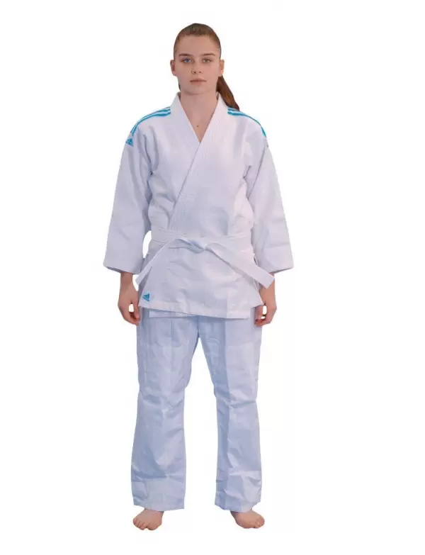 Kimono Judo Adidas Club J350 cu linii albastru solar