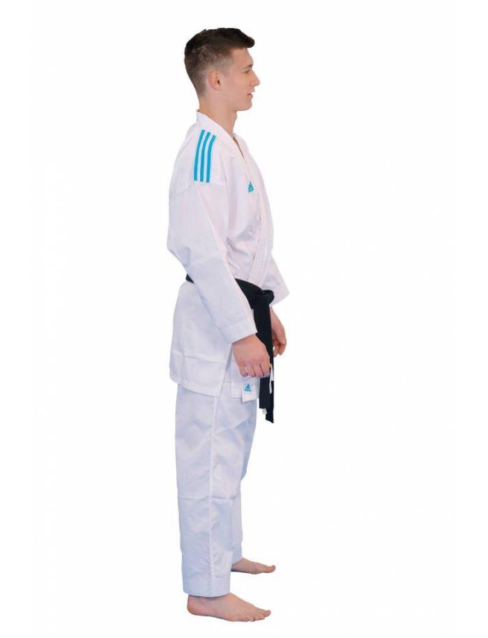 Kimono Karate Adidas Kumite Fighter K220SK cu trei linii albastre