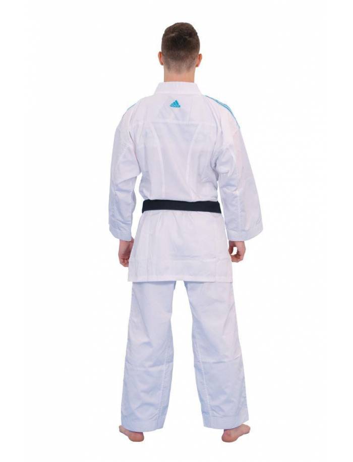 Kimono Karate Adidas Kumite Fighter K220SK cu trei linii albastre
